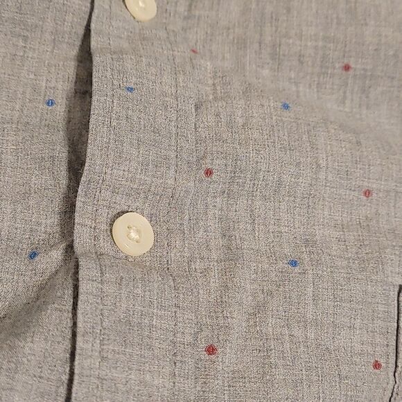 Goodfellow & CO red and blue dotted men's long sleeve button up shirt - Picture 5 of 6